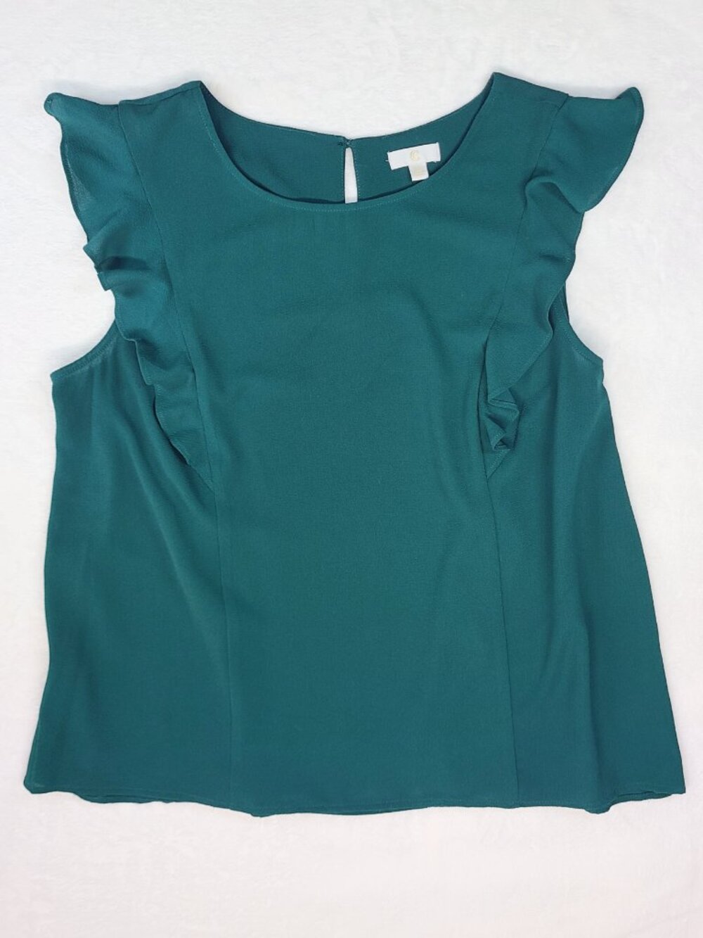 Teal Crepe Flutter Ruffle Top size XL Blouse Stretch